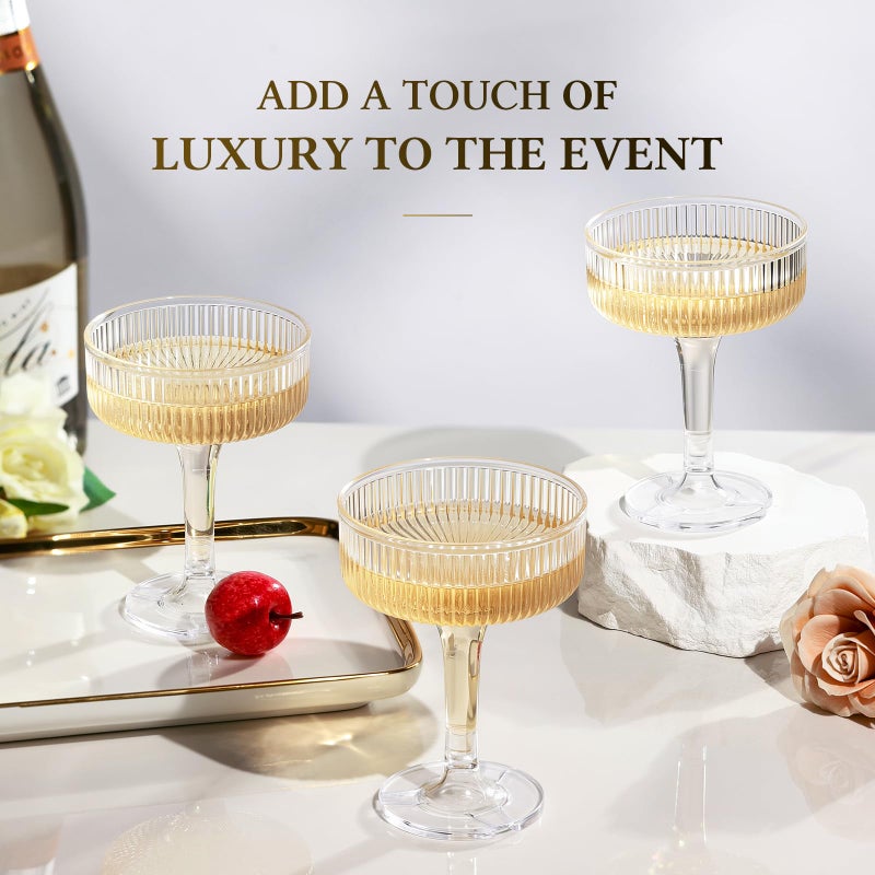 Goodluck 4-Tier Champagne Glasses - 20 PCS 7oz Clear Plastic Champagne Flutes, Plastic Coupe Glasses with Vertical Stripes for Weddings, Celebrations, Parties & Birthdays - Image 4