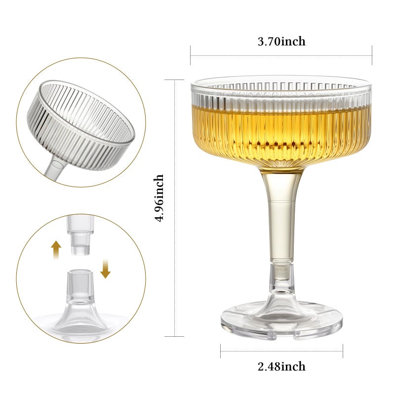 Goodluck 4-Tier Champagne Glasses - 20 PCS 7oz Clear Plastic Champagne Flutes, Plastic Coupe Glasses with Vertical Stripes for Weddings, Celebrations, Parties & Birthdays - Image 5