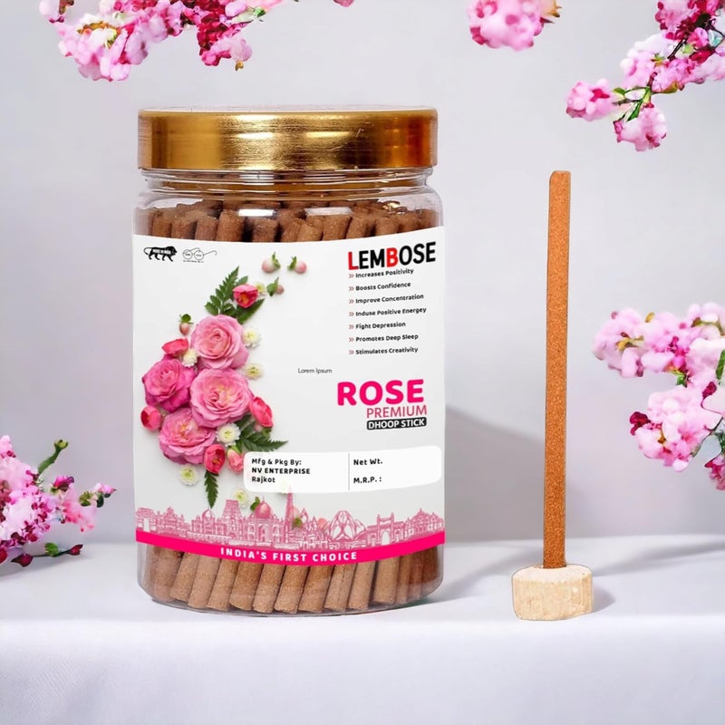 LEMBOSE Premium Rose Dhoop Sticks for Pooja Meditation and Air Purifier LongLasting Bamboo Less Incense Dhoop Sticks for Festivals Occasions Ideal for Gifting 200gm70 Sticks - Image 1