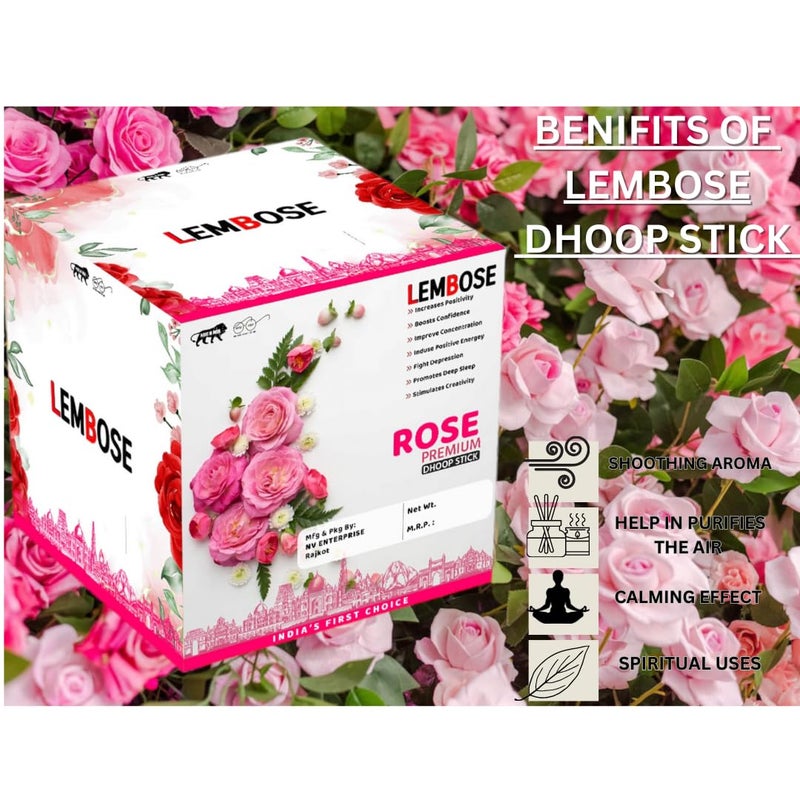 LEMBOSE Premium Rose Dhoop Sticks for Pooja Meditation and Air Purifier LongLasting Bamboo Less Incense Dhoop Sticks for Festivals Occasions Ideal for Gifting 200gm70 Sticks - Image 3