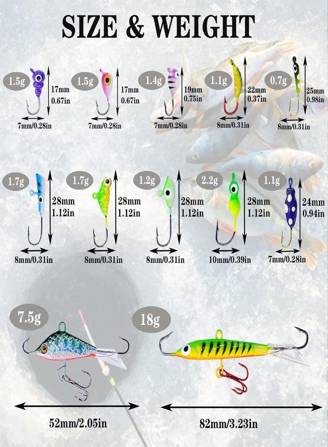 Bombite Ice Fishing Lures Ice Fishing Jigs Kit Glowing Paint Ice Fishing Jig Heads for Crappie Perch Trout Walleye Ice Fishing Gear 52Pcs - Image 5