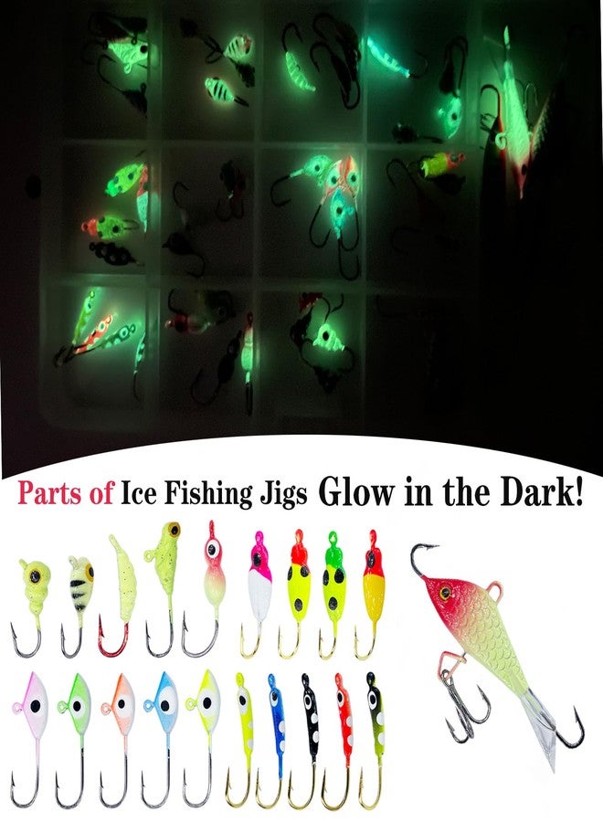Bombite Ice Fishing Lures Ice Fishing Jigs Kit Glowing Paint Ice Fishing Jig Heads for Crappie Perch Trout Walleye Ice Fishing Gear 52Pcs - Image 4