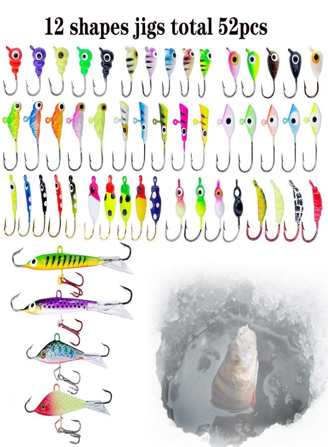 Bombite Ice Fishing Lures Ice Fishing Jigs Kit Glowing Paint Ice Fishing Jig Heads for Crappie Perch Trout Walleye Ice Fishing Gear 52Pcs - Image 2