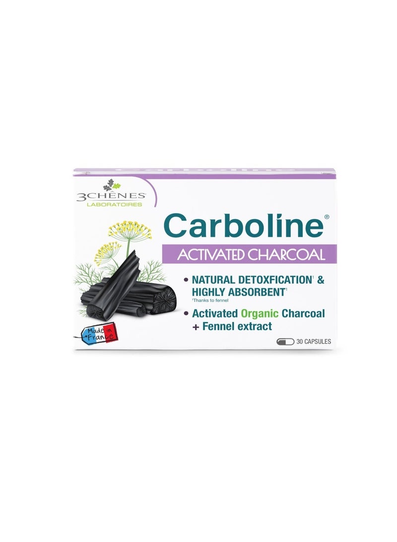 Carboline Activated Charcoal Capsules Digestive Comfort Bloating & Detox Support 30 Capsules