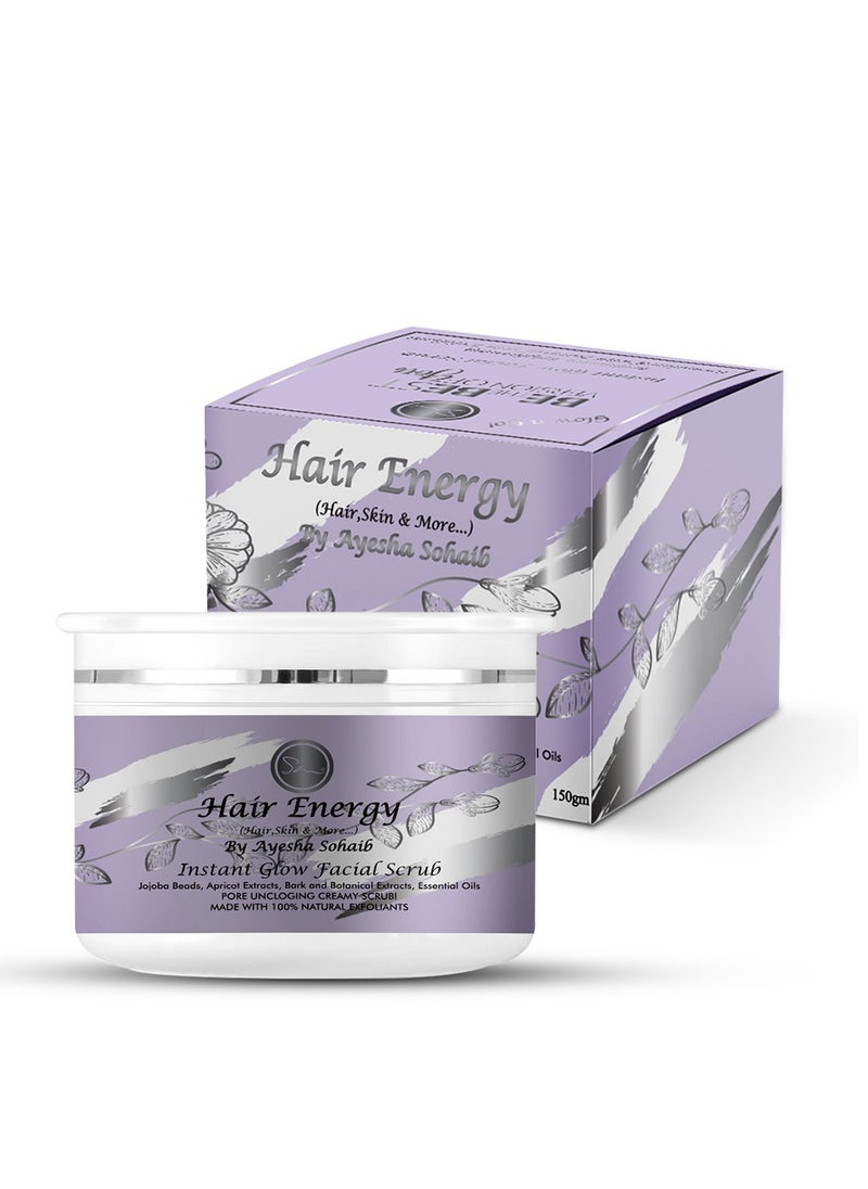 هير إنيرجي مقشر الوجه لإشراقة فورية من Hair Energy | حبيبات الجوجوبا ولحاء المشمش والصفصاف | يقشر البشرة بلطف ويزيل الشوائب | مقشر التنظيف العميق | خالٍ من الكبريتات والبارابين | مقشر للرجال والنساء | 150 جرام  - Image 1