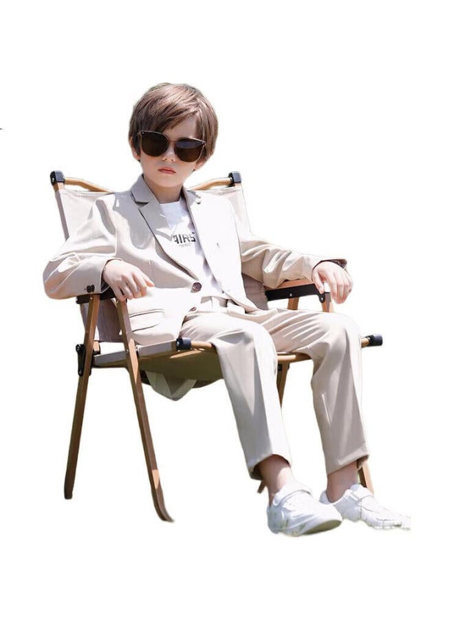 ROMON بدلة رسمية للأولاد بأسلوب بريطاني من لوومينغ، أسلوب الربيع والخريف، بليزر غير رسمي للأطفال، بيج، مقاس 150 - Image 1