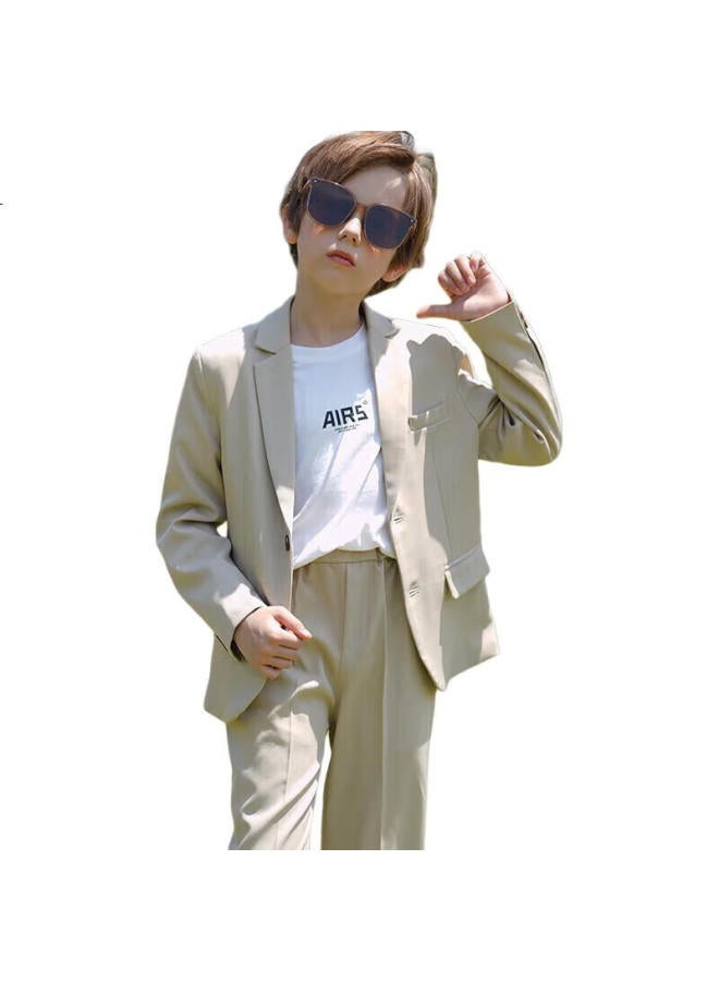 ROMON بدلة رسمية للأولاد بأسلوب بريطاني من لوومينغ، أسلوب الربيع والخريف، بليزر غير رسمي للأطفال، بيج، مقاس 150 - Image 2