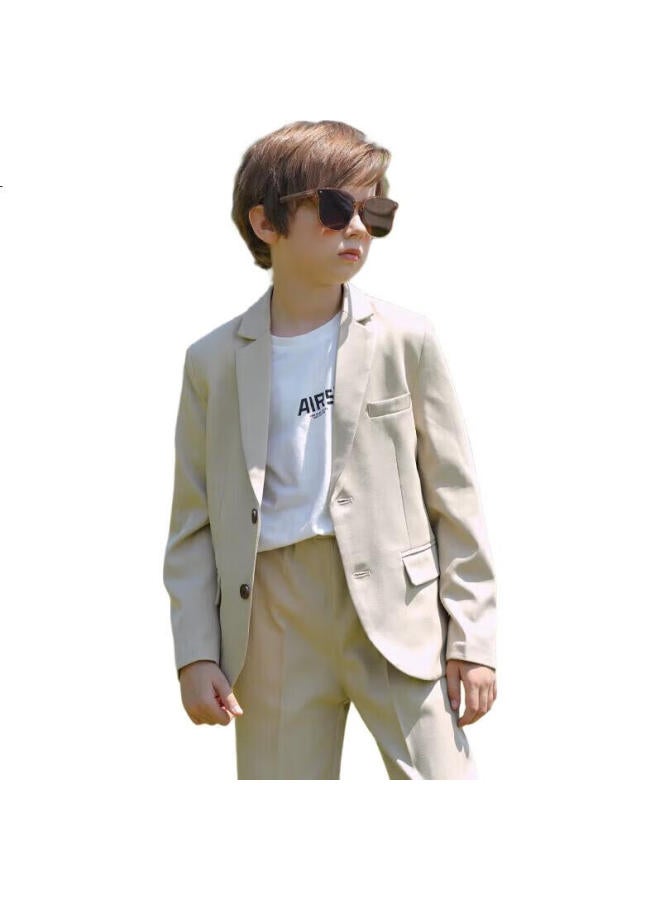 ROMON بدلة رسمية للأولاد بأسلوب بريطاني من لوومينغ، أسلوب الربيع والخريف، بليزر غير رسمي للأطفال، بيج، مقاس 150 - Image 3