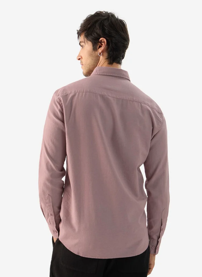 The Souled Store  The Souled Store Men Soft Pink Solid Regular Fit Cotton Linen Shirt  | Best Price UAE