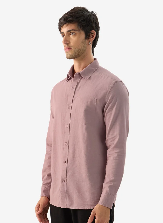 The Souled Store  The Souled Store Men Soft Pink Solid Regular Fit Cotton Linen Shirt  | Best Price UAE