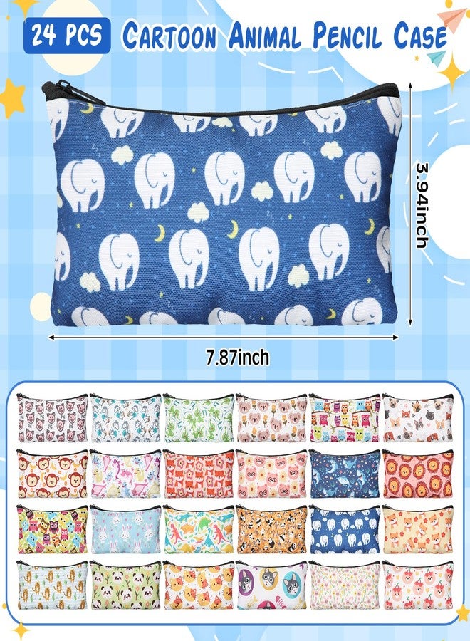 Sherr 24 Pcs Cartoon Zipper Pencil Case Bulk Cute Cartoon Animal Pen Pouch Bag Multicolor Canvas Organizer Stationery Storage Back to School Gift for Friend Classroom Office Travel Supplies - Image 2