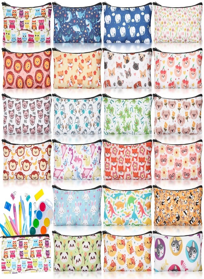 Sherr 24 Pcs Cartoon Zipper Pencil Case Bulk Cute Cartoon Animal Pen Pouch Bag Multicolor Canvas Organizer Stationery Storage Back to School Gift for Friend Classroom Office Travel Supplies - Image 1