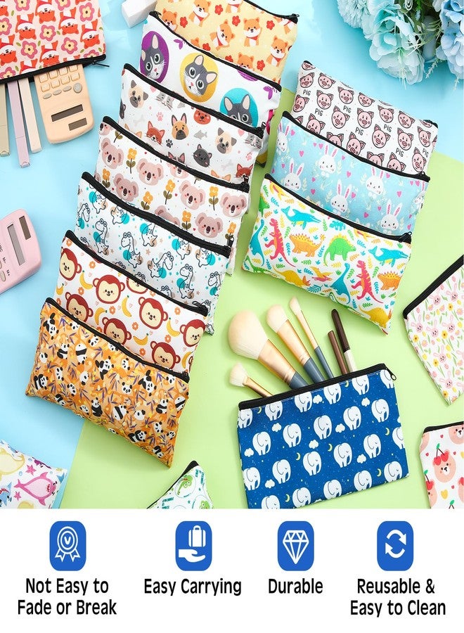 Sherr 24 Pcs Cartoon Zipper Pencil Case Bulk Cute Cartoon Animal Pen Pouch Bag Multicolor Canvas Organizer Stationery Storage Back to School Gift for Friend Classroom Office Travel Supplies - Image 4