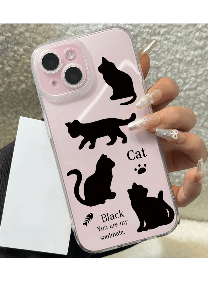 Simple iPhone 11 Series transparent hollow silicone frosted material Black Cat Phone case,specially designed for women and girls - Image 3