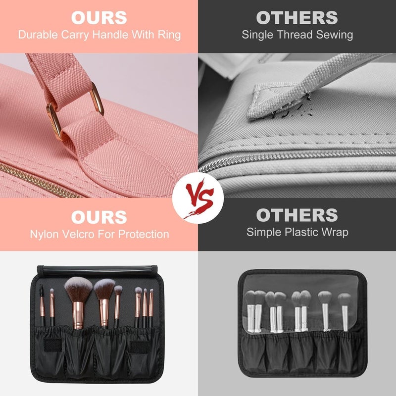 Mocado Travel Makeup Bag with LED Lighted Mirror, Travel Makeup Organizer, Makeup Case with 8 Makeup Brushes and 10x Magnifying Mirror, 3 Color Lighting, Adjustable Divider Makeup Box(Pink Lozenge) - Image 2