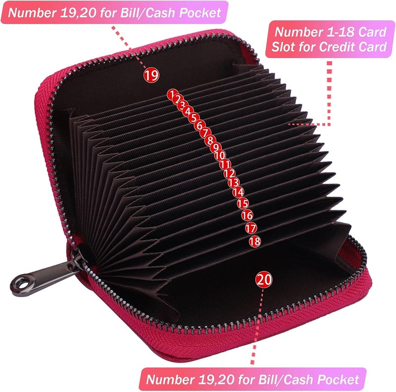 Linno RFID 20 Slots Credit Card Holder Genuine Leather Small Wallet for Women or Men with Zipper - Image 2