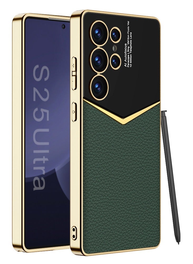 general Case for Samsung Galaxy S25 Ultra, Shiny Plating Gold Edges Leather Cover Anti -Fall Camera Protection Case - Image 1