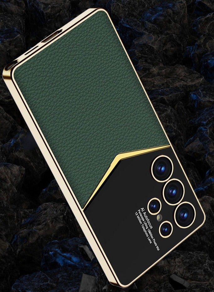 general Case for Samsung Galaxy S25 Ultra, Shiny Plating Gold Edges Leather Cover Anti -Fall Camera Protection Case - Image 2