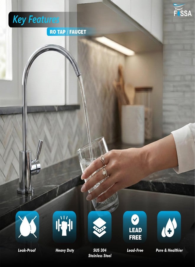 Fossa RO Tap Kitchen Water Filter Faucet | 100% Lead-Free Drinking Water Faucet | 304 Stainless Steel Body | Brushed Nickel | Wall Mount Kitchen RO Tap (Chrome Finish) - Image 4