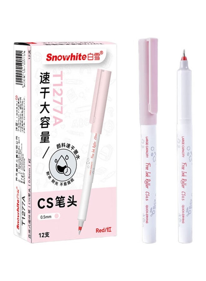 Snowhite Quick-Drying Pen 0.5Mm Cs Neutral Pen For Signing Business Office Student Water-Based Ballpoint Pen Red 12Pcs/Box T1277A - Image 3