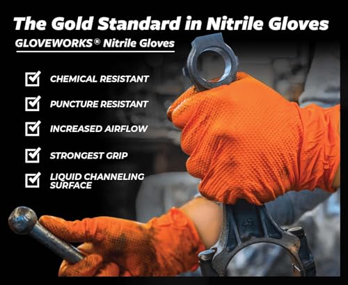 GLOVEWORKS قفازات غلووركس HD نيتريل برتقالية للاستخدام مرة واحدة، 8 مل، خالية من اللاتكس والبودرة، صناعية، آمنة للطعام، بنمط ماسي مرتفع، XX-Large، علبة من 1000 - Image 5