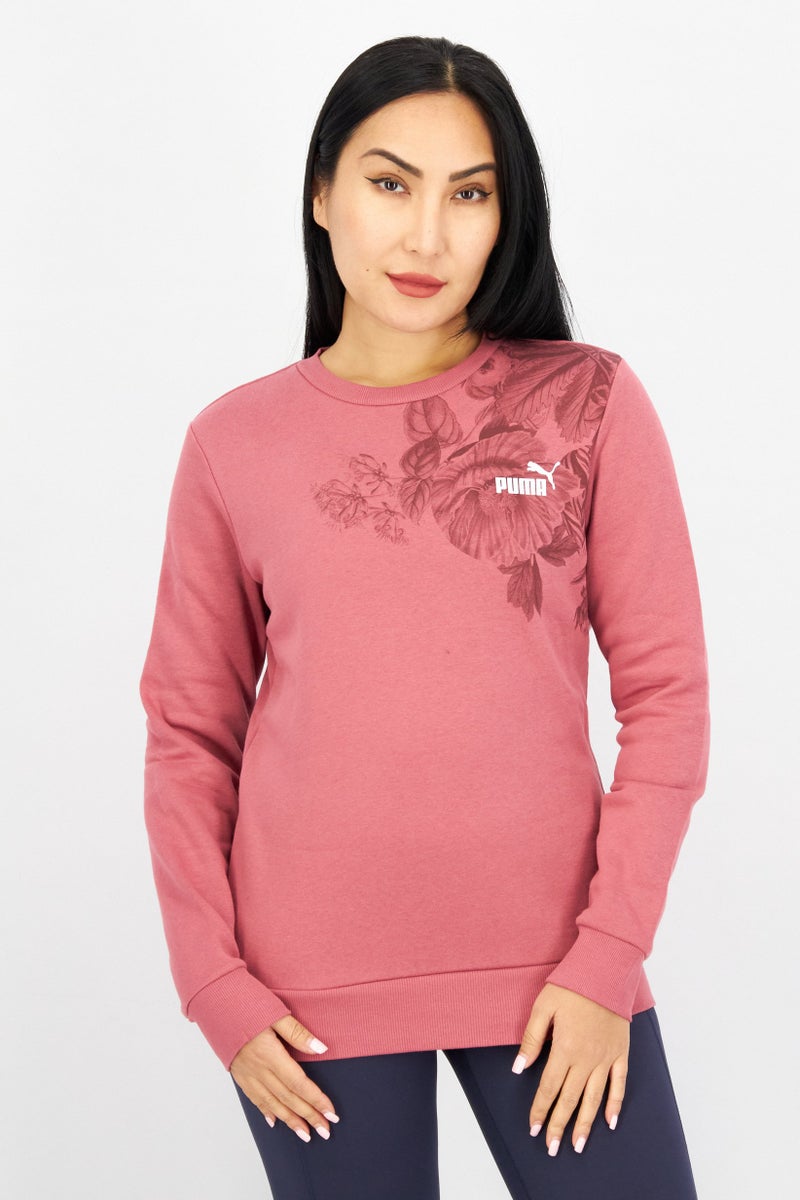 PUMA ملابس رياضية نسائية بأكمام طويلة للياقة البدنية، فليس، أحمر باهت - Image 1