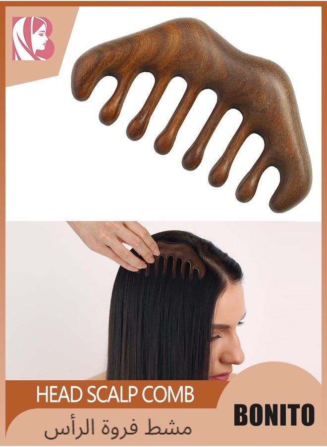 BONITO Head Scalp Comb, Natural Wood Wide Tooth Hair Comb, No Static Head Scalp Massage Sandalwood Hair Pick Wooden Comb for Men and Women Hair Pick  - Image 1