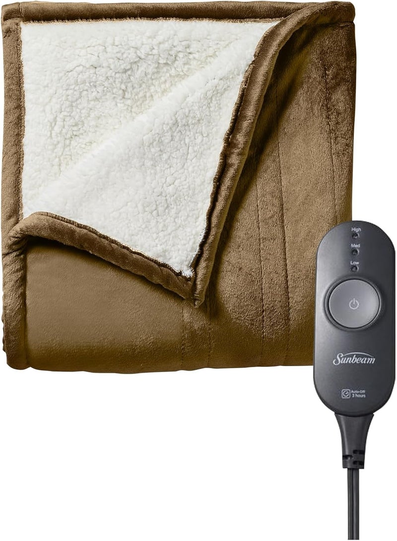 Sunbeam Royal Mink Sherpa Honey Heated Personal Throw Blanket Cozy-Warm Adjustable Heat Settings - Image 1