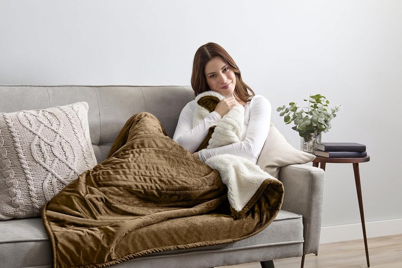 Sunbeam Royal Mink Sherpa Honey Heated Personal Throw Blanket Cozy-Warm Adjustable Heat Settings - Image 3