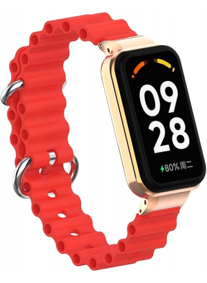 Ocean Strap Compatible with Xiaomi Redmi Band 2 / Smart Band 8 Active, Adjustable Silicone Sport Band with Durable Metal Buckle and Protective Frame for Men and Women - Image 3