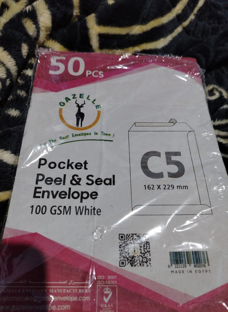 غزال 25 ظرف C5 ابيض اللون - ذاتي اللصق