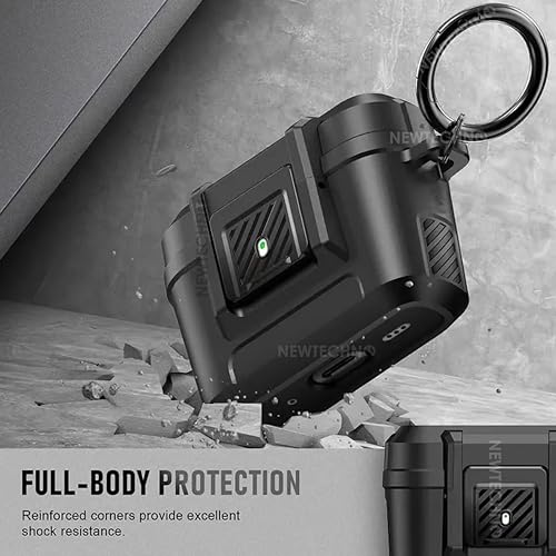 NEWTECHNO Case Cover Compatible for Airpods Pro 2nd Generation (2024), Military Hard Shell Protective Armor with Lock Clip for Airpods Pro Gen 2 Charging Case (2023/2022/2019),Front LED Visible-Black - Image 2