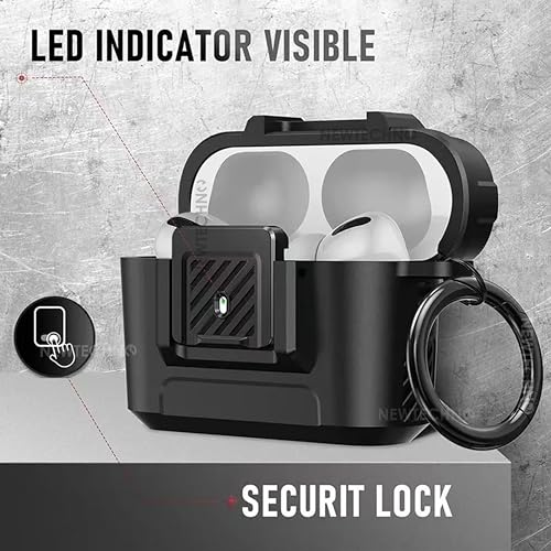 NEWTECHNO Case Cover Compatible for Airpods Pro 2nd Generation (2024), Military Hard Shell Protective Armor with Lock Clip for Airpods Pro Gen 2 Charging Case (2023/2022/2019),Front LED Visible-Black - Image 5