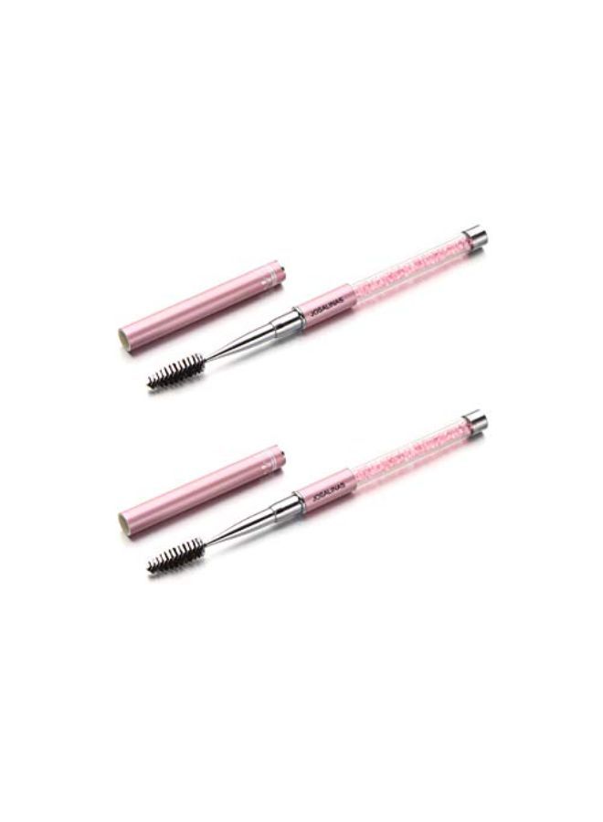 JOSALINAS 2Pcs Mascara Brushes Eyebrow Eyelash Brushes Mascara Wands Applicators Eye Brushes Portable Cosmetic Brushes With Cap For Travel, Pink - Image 1