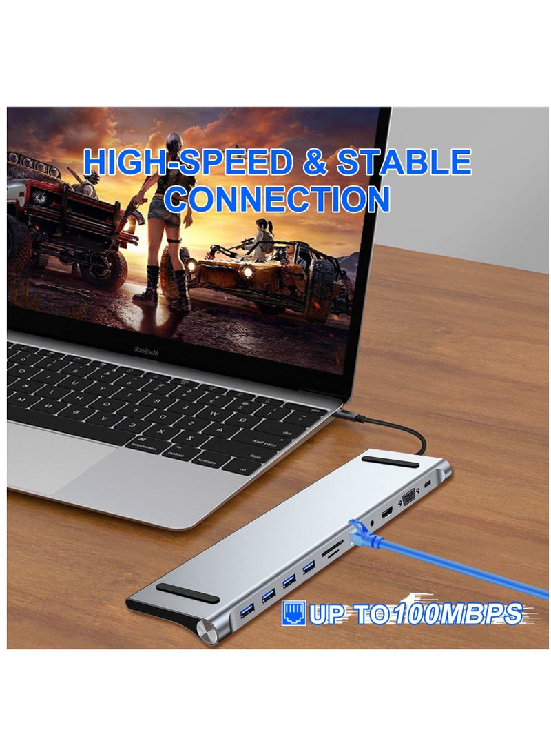 11 in 1 USB C docking station, USB Type C to 4K 30Hz HDMI+VGA,SD/TF card reader,RJ45,4 USB3.0,adapter for MacBook, Mac Pro, Mac Mini, iMac, Silver - Image 5