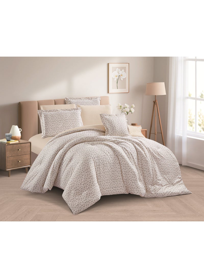 LEVORE 7-piece bedspread set, 100% soft cotton, floral pattern, double-sided, summer style, with filling and fastener, suitable for a 200x200 bed. - Image 1