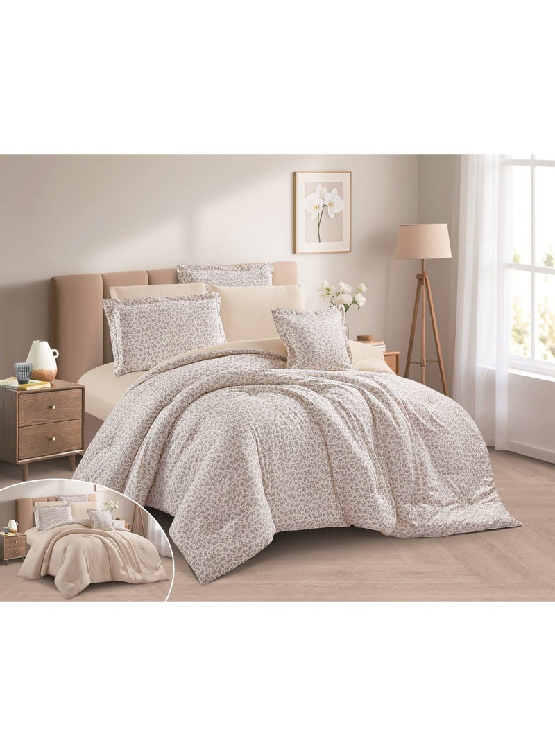 LEVORE 7-piece bedspread set, 100% soft cotton, floral pattern, double-sided, summer style, with filling and fastener, suitable for a 200x200 bed. - Image 5