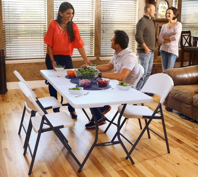 Lifetime 6 ft/1.83 m Essential Fold-in-Half Table, White Granite - Image 4