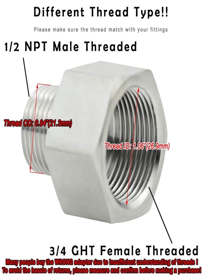 Beduan Stainless Steel Garden Hose Adapter, 3/4" GHT Female x 1/2" NPT Male Connector - Image 2