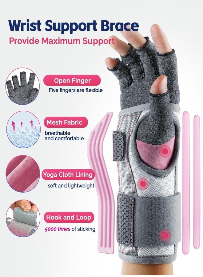 FEATOL Carpal Tunnel Wrist Brace & Compression Arthritis Glove Set For Women- Short Wrist Brace Daytime Support- Pain Relief For Work, Typing, Tendonitis, Sprains- Right Hand, Medium - Image 4