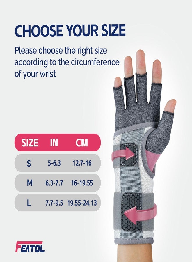 FEATOL Carpal Tunnel Wrist Brace & Compression Arthritis Glove Set For Women- Short Wrist Brace Daytime Support- Pain Relief For Work, Typing, Tendonitis, Sprains- Right Hand, Medium - Image 5