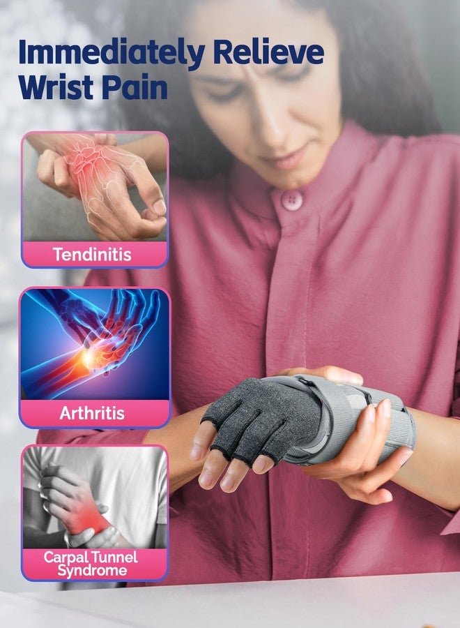 FEATOL Carpal Tunnel Wrist Brace & Compression Arthritis Glove Set For Women- Short Wrist Brace Daytime Support- Pain Relief For Work, Typing, Tendonitis, Sprains- Right Hand, Medium - Image 3
