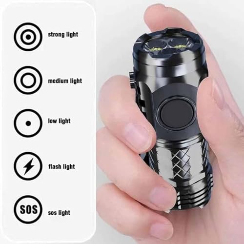 Aultink Three-Eyed Monster Mini Flash Super Power Flashlight, German Thumb Sized, Outdoor Small High Lumen Rechargeable Waterproof Pocket Flashlight (Silver+Black) - Image 5