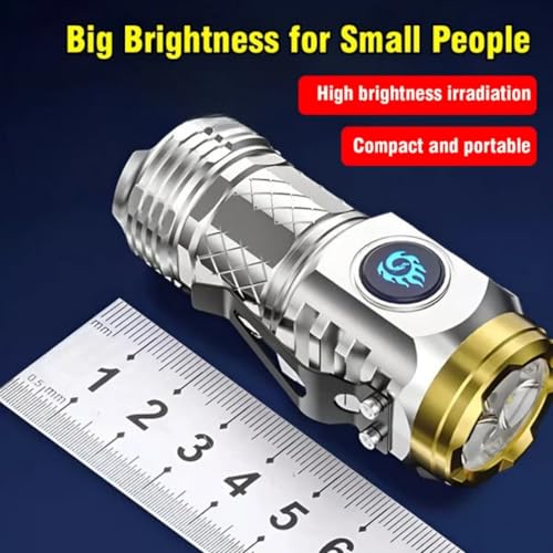 Aultink Three-Eyed Monster Mini Flash Super Power Flashlight, German Thumb Sized, Outdoor Small High Lumen Rechargeable Waterproof Pocket Flashlight (Silver+Black) - Image 2