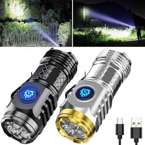 Aultink Three-Eyed Monster Mini Flash Super Power Flashlight, German Thumb Sized, Outdoor Small High Lumen Rechargeable Waterproof Pocket Flashlight (Silver+Black) - Image 1