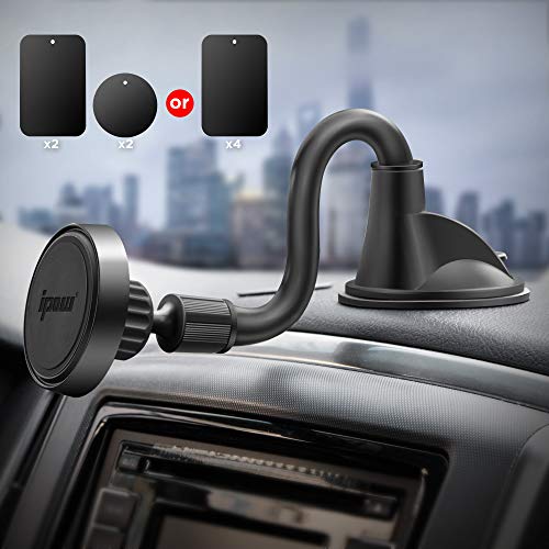 IPOW Long Arm Universal Magnetic Cradle Windshield Dashboard Cell Phone Mount Holder with 4 Metal Plates, Soft Firm Goose Arm & Enhanced Suction Cup - Image 2