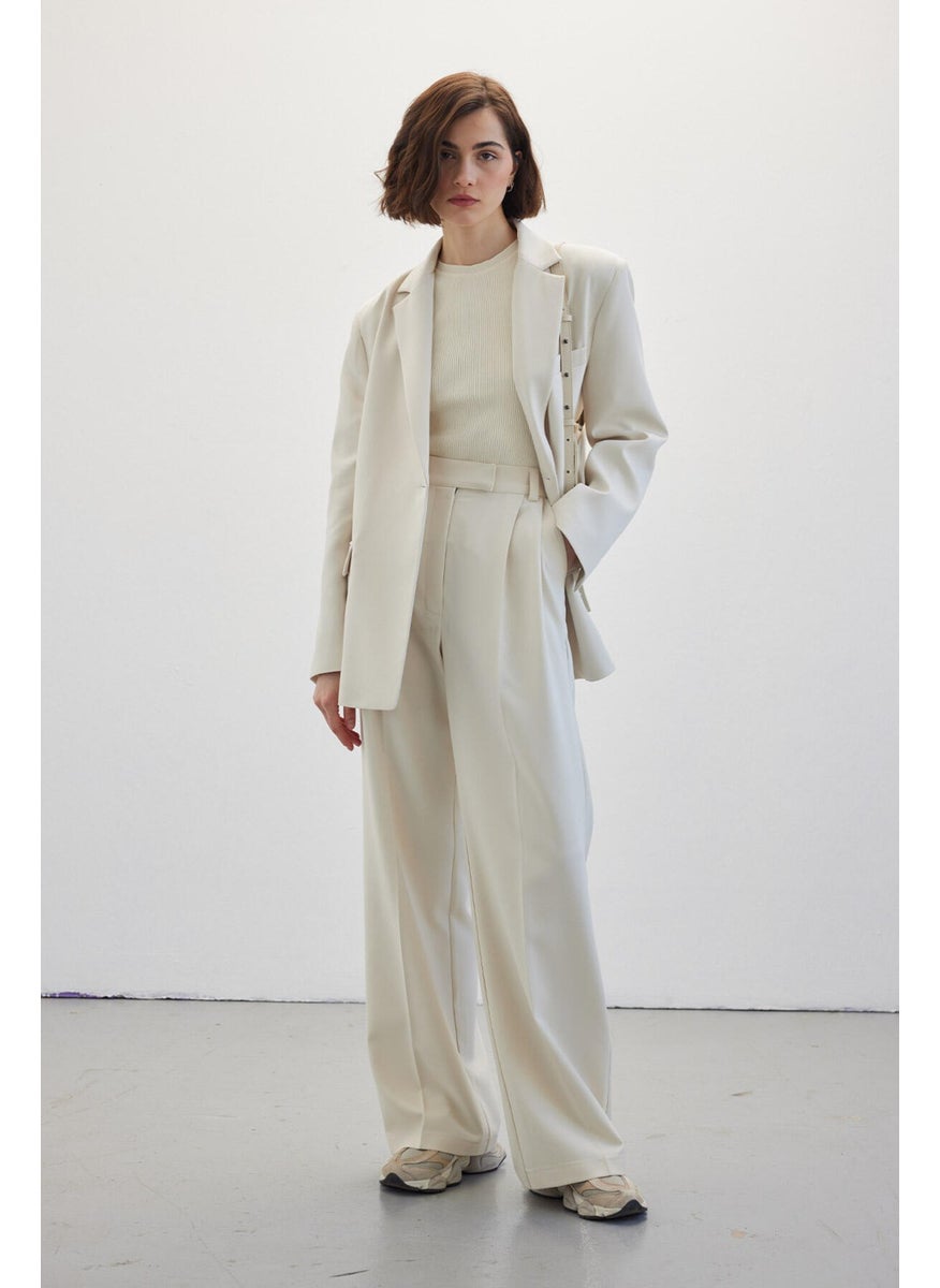 Manuka Double Pleated Palazzo Trousers Beige  - Image 2