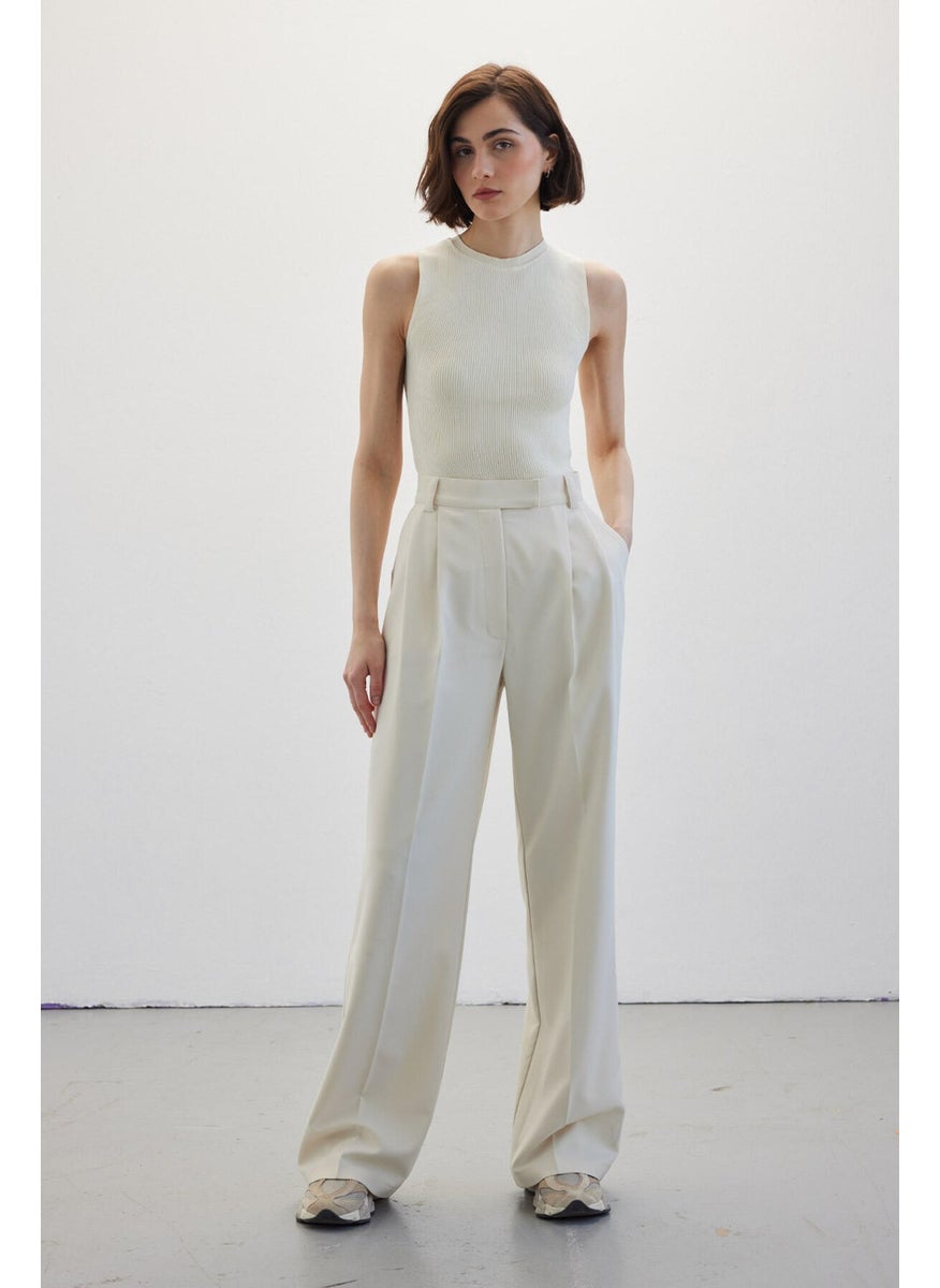 Manuka Double Pleated Palazzo Trousers Beige  - Image 4