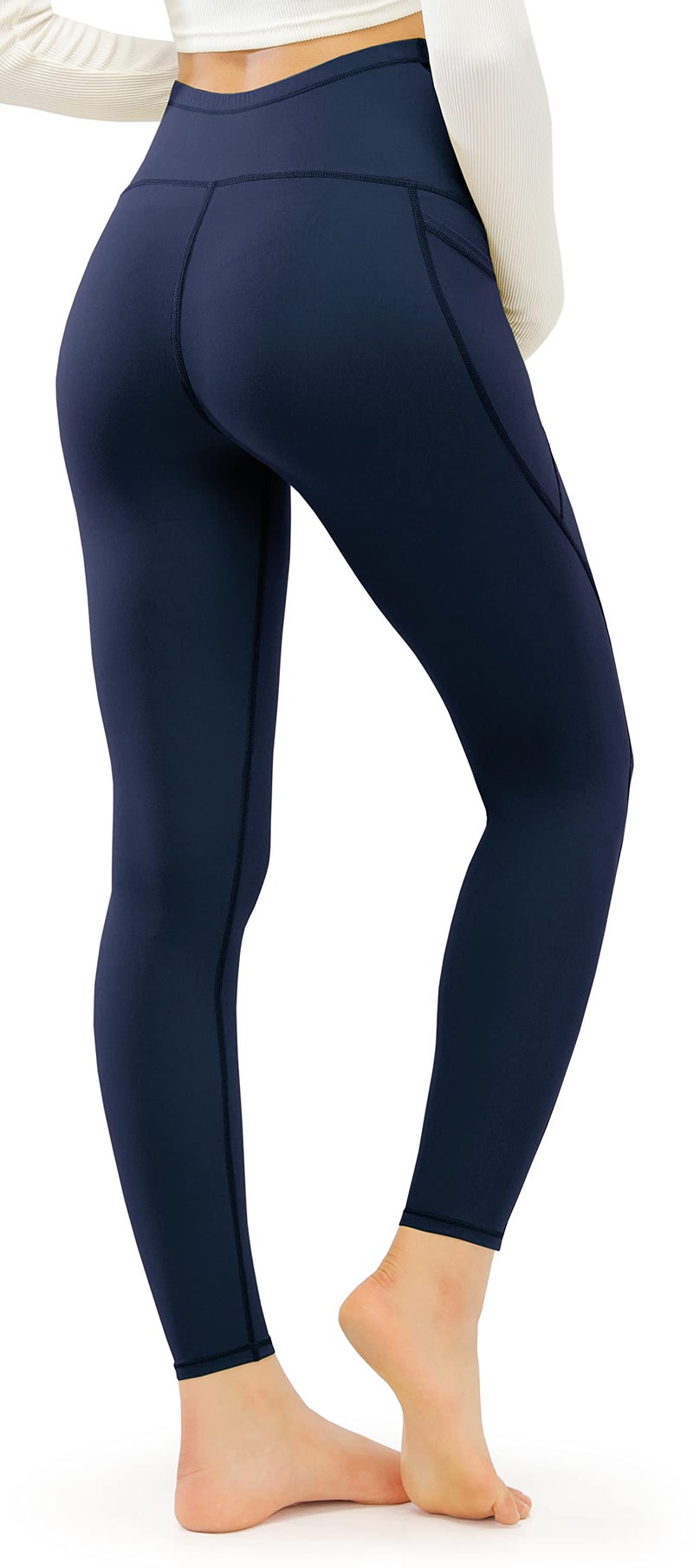 JOYSPELS Smooth Feeling Maternity Leggings Over The Belly with Pockets Workout Pregnancy Leggings Navy - Image 2