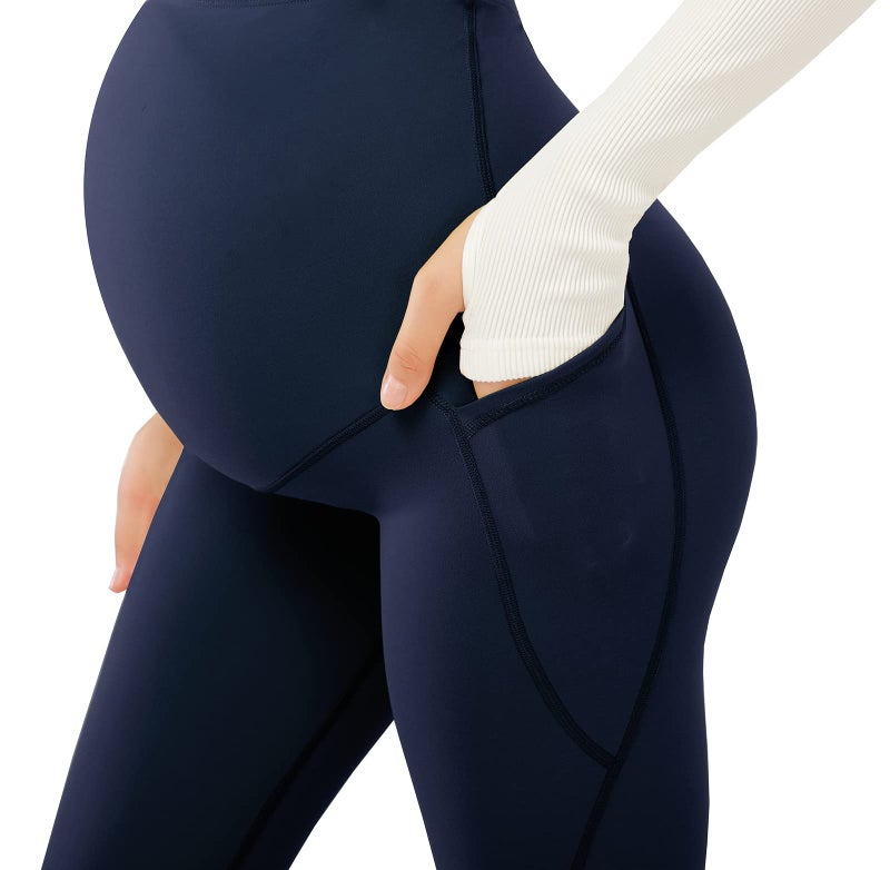 JOYSPELS Smooth Feeling Maternity Leggings Over The Belly with Pockets Workout Pregnancy Leggings Navy - Image 4